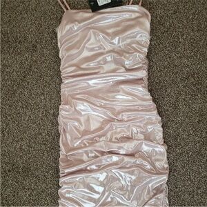 Fashion Nova Metallic Pink Ruched Mini Dress, Size S, NWT